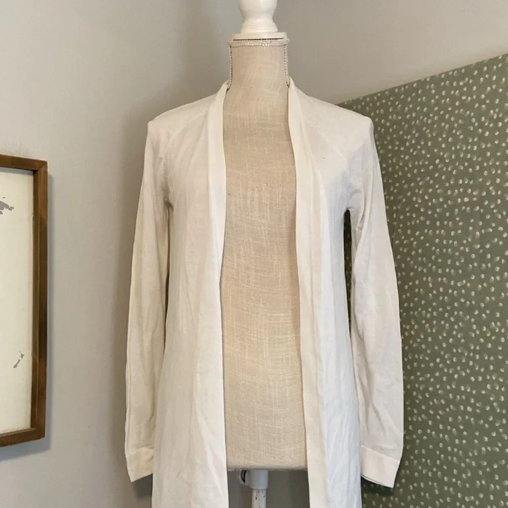 Eileen Fisher White Open Front Lightweight Long Sleeve Cardigan Sweater Size XXS